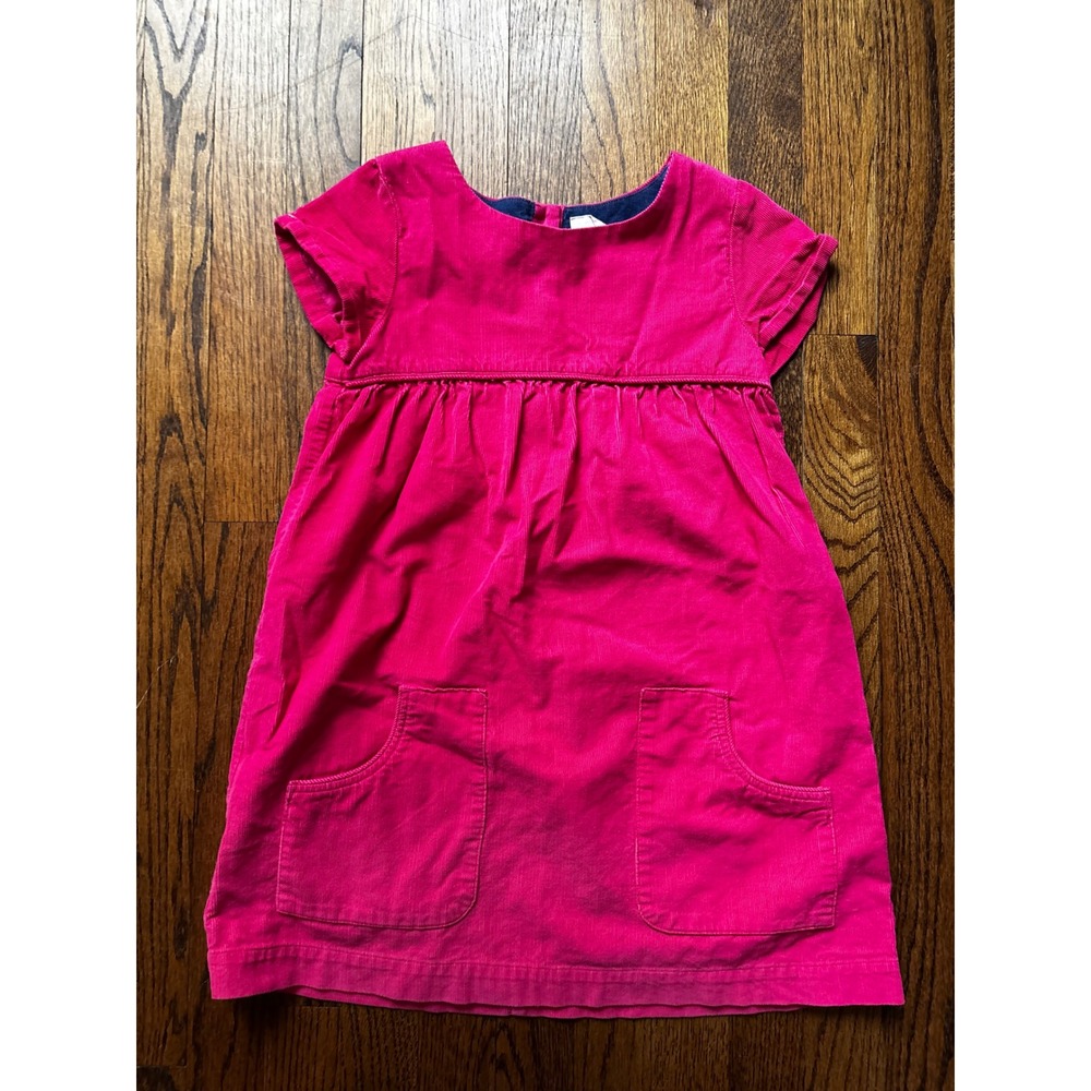 Mini Boden Girls Hot Pink‎ Corduroy Button Back Pocket Dress 7-8Y